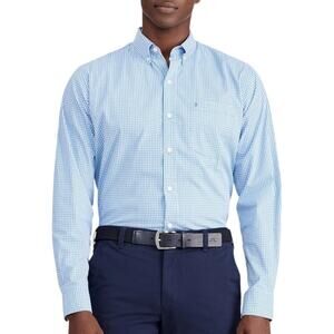 IZOD Premium Essentials Long Sleeve Gingham Button Down Shirt Blue Revival 2XL